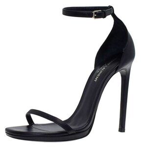 BRAND NEW Saint Laurent Paris Black Leather Jane Ankle Strap Sandals heels sz 39